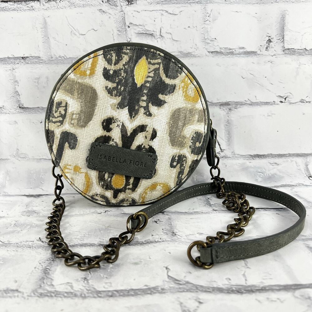 Isabella Fiore Marakech Tapestry Leather Round Handbag Purse Small Chain Strap